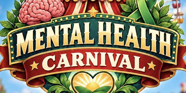 Graphic image reading, "Mental Health Carnival" with carnival imagery surrounding it.